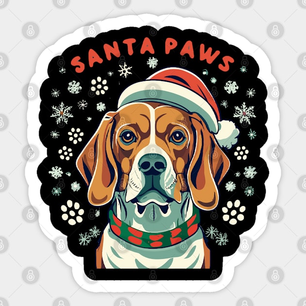 Cute beagle dog with christmas hat, Santa paws text Sticker by Style Troop